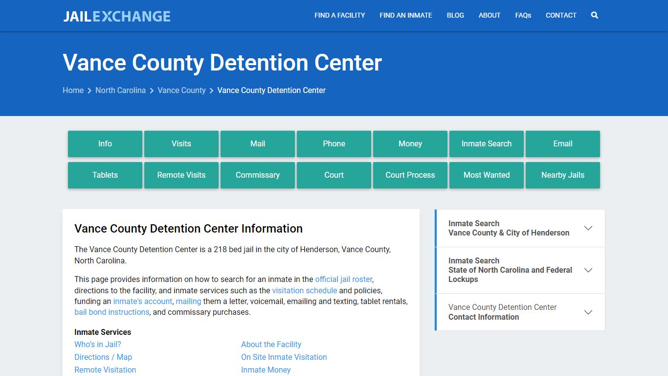 Vance County Detention Center, NC Inmate Search, Information